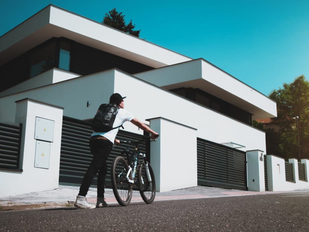 riding a mountain bike on pavement