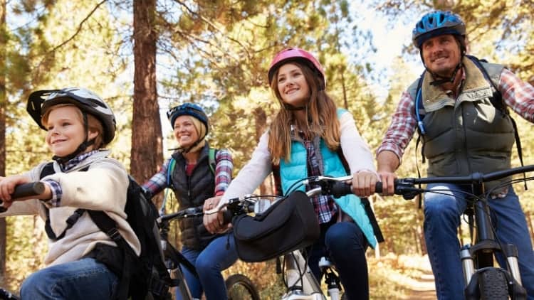 family mountain biking