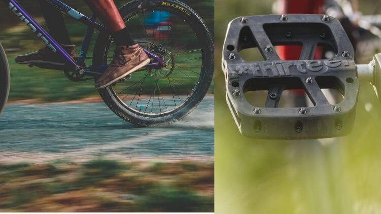 mountain biker using flat pedals