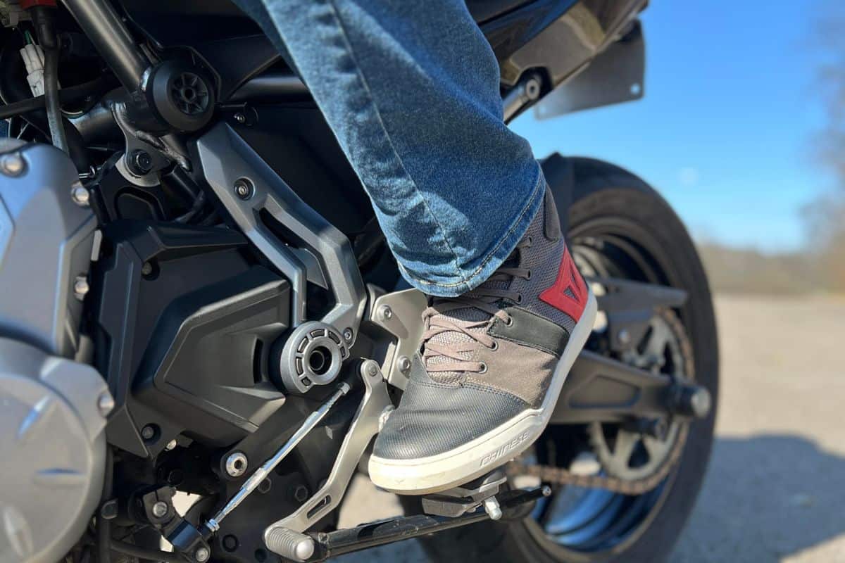 close up of motorcycle shoes