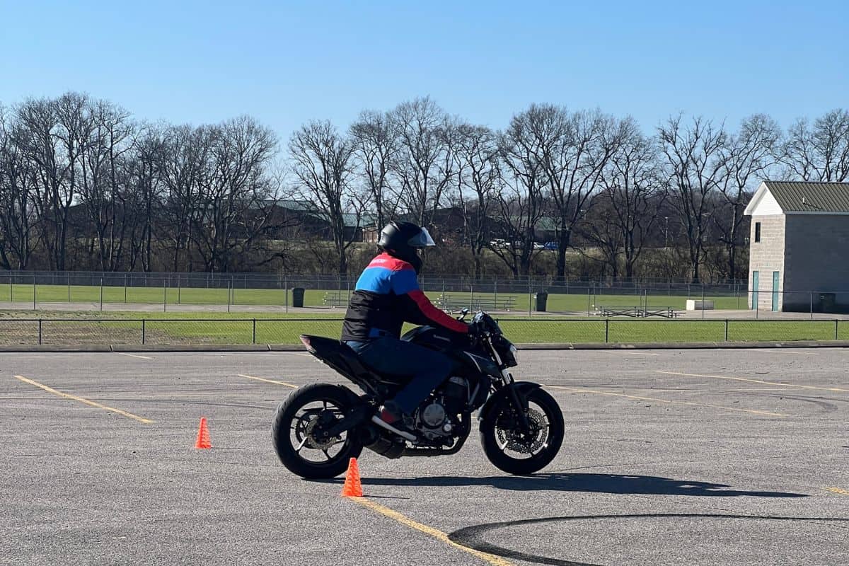 motorcycle rider on msf course with gear