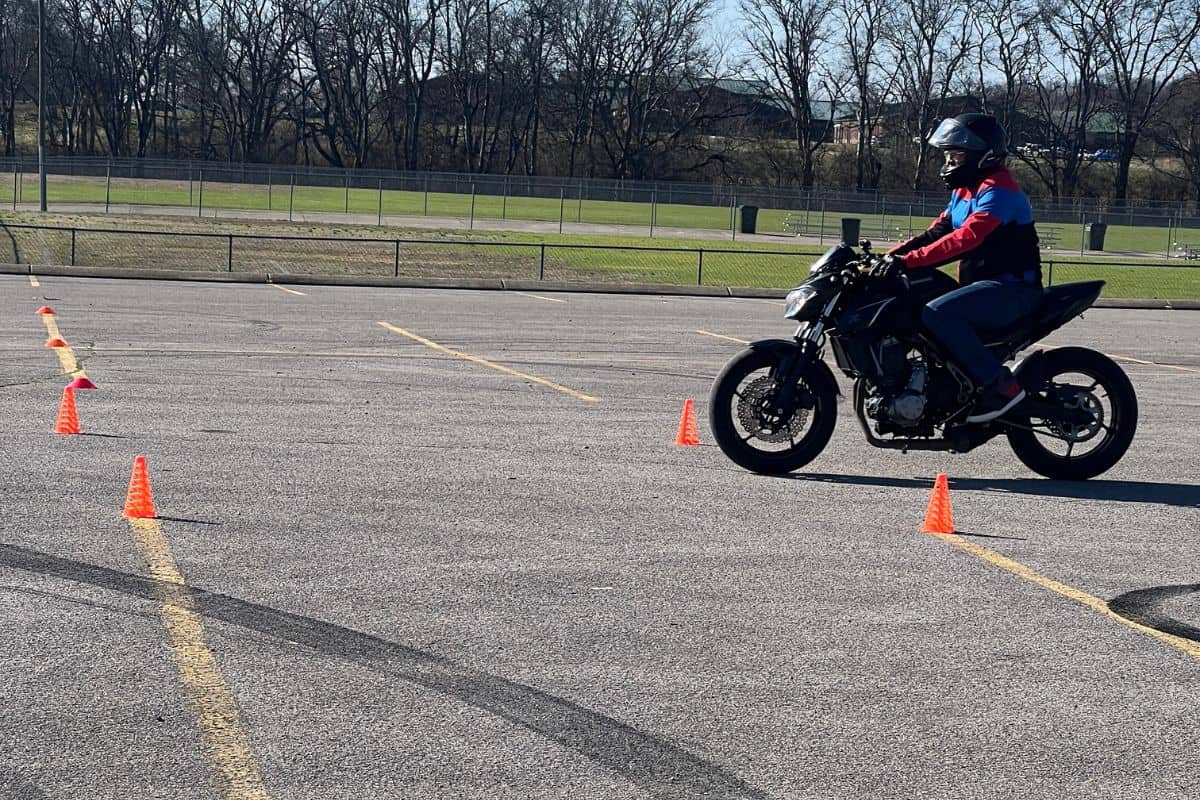 rider practicing braking drills on course