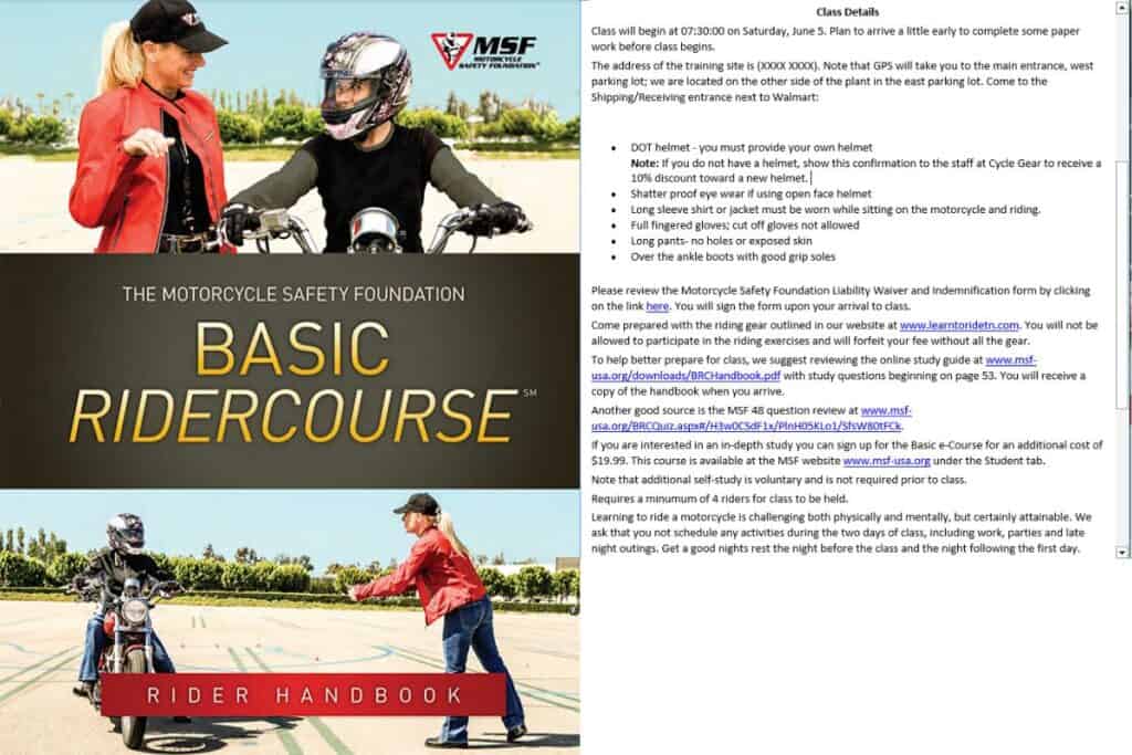 msf course booklet and registration email