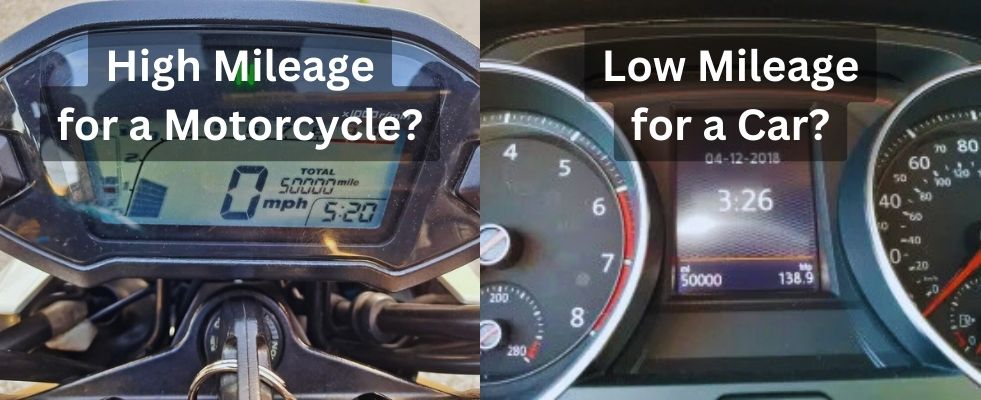 comparing high mileage on a motorcycle vs a car