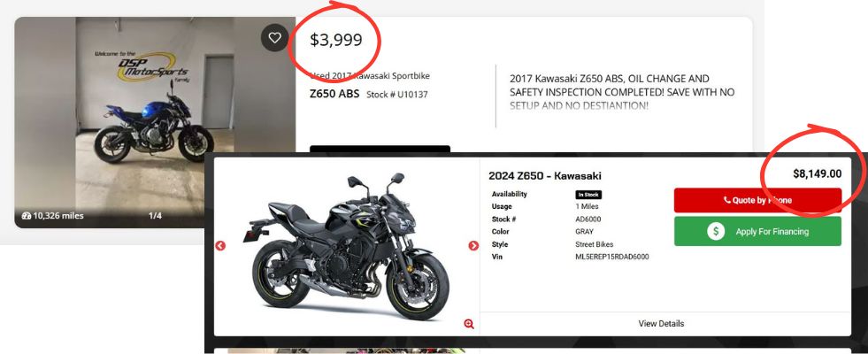 new vs used z650 cost